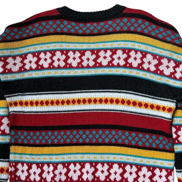 80s vintage daisy stripe sweater retro twee pattern acrylic crewneck print. - Picture 4 of 7